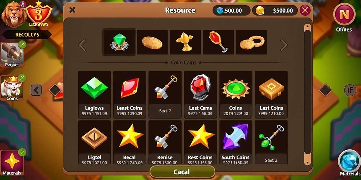 Lucknow Lions Resource Management Lucknow Lions resource management screen showing various in-game items like coins, gems, and materials used in the game